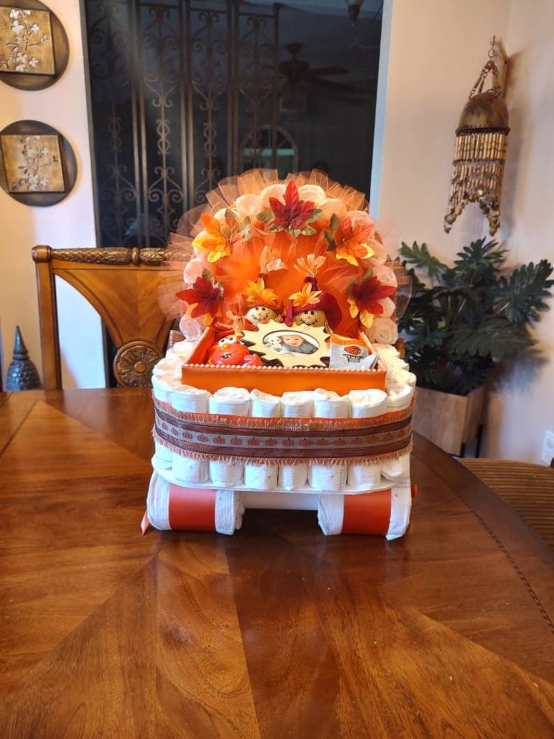 Little Pumpkin Diaper Carriage, Personalized Fall Baby Shower Centerpiece image 5