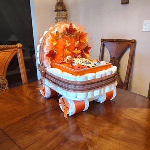 Little Pumpkin Diaper Carriage, Personalized Fall Baby Shower Centerpiece image 3