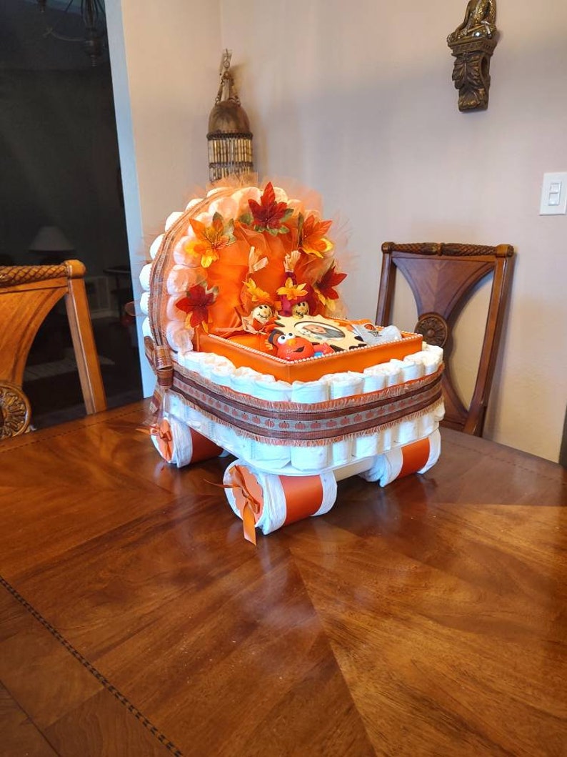 Little Pumpkin Diaper Carriage, Personalized Fall Baby Shower Centerpiece image 3