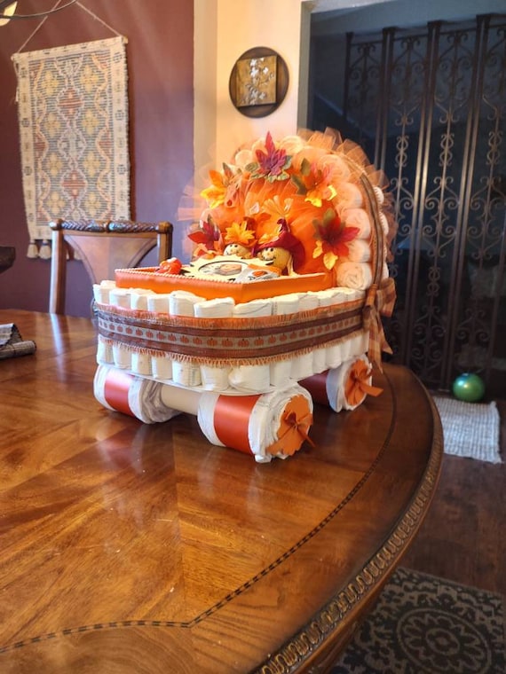 Pumpkin Baby Shower, Fall Diaper Cake, Little Pumpkin is on the way, Burlap Baby Gift, Harvest baby shower gift, newborn gifts.