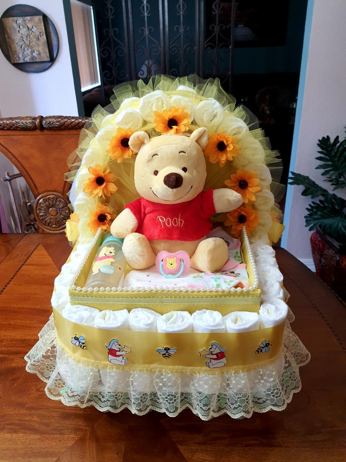 Diaper Cake Baby Shower Gift Winnie the Pooh Theme Etsy UK
