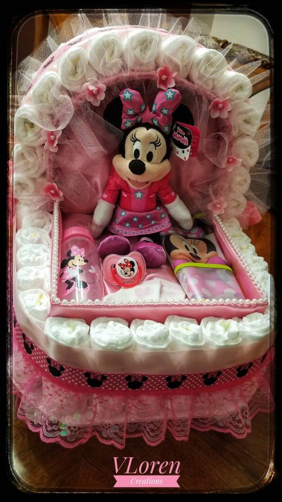 Minnie Mouse Animated Baby Gift Diaper Cake Carriage Bassinet Stroller ...