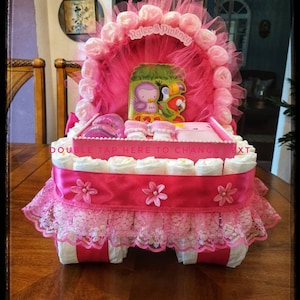 Diaper Cake, Baby Gift Diaper Cake, Fucshia Dark Pink Hot Pink Carriage  Bassinet Stroller Baby Shower