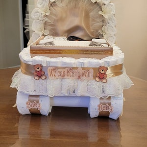 Luxery Diaper Cake, Baby Shower Gift, Stroller, Carriage, Beige, tan Diaper Cake image 7