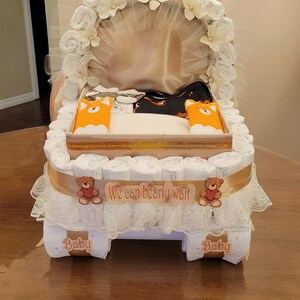 Luxery Diaper Cake, Baby Shower Gift, Stroller, Carriage, Beige, tan Diaper Cake image 4