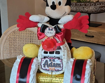 Mickey Inspired Baby Diaper Motorcycle Gift, Baby Boy Shower Centerpiece, Handmade Diaper Bike