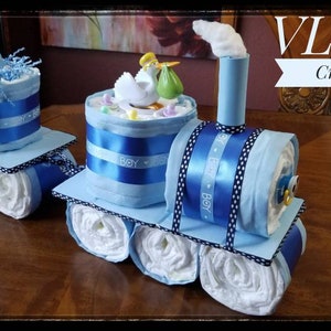 Diaper Cake, Baby Gift, Blue Train Diaper Cake for Boys Baby Shower image 4