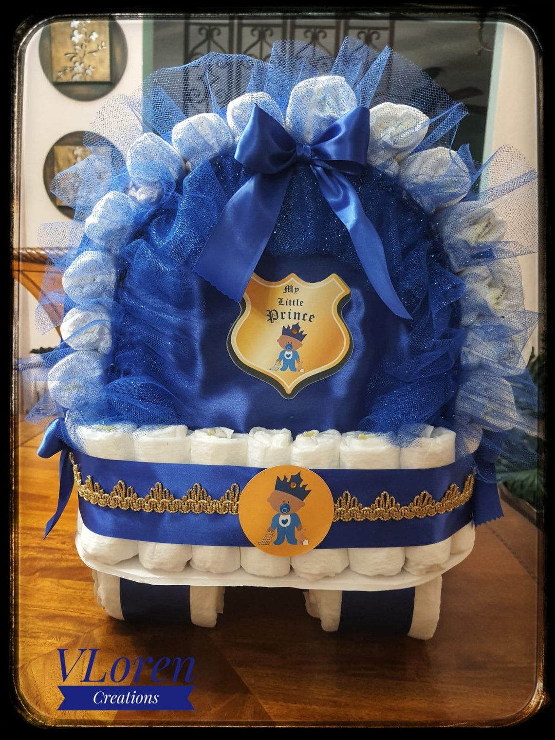Diaper Cake Baby Shower Gift Diaper Cake Royal Blue and Gold Etsy
