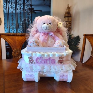 Teddy Bear Diaper Cake, Baby Shower Gift, Stroller, Carriage Diaper Cake