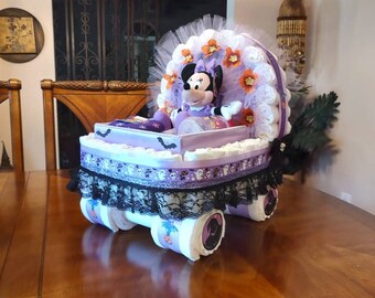 Halloween Minnie Diaper Cake, Baby Shower, Gift, Basket, Theme, Stroller Carriage for a girl