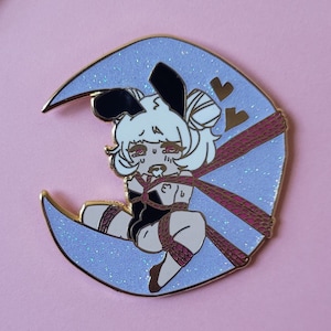 Rope Bunny on the Moon Enamel Pin