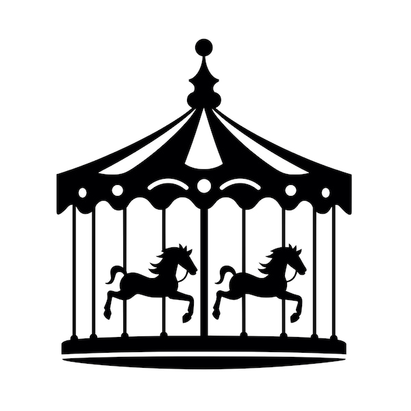 Merry Go Round SVG - Carousel Fairground State Fair Ride Silhouette Clipart Cut File, Instant Download, Commercial Use, svg jpg png eps pdf