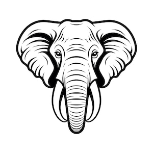 Testa di elefante SVG - Silhouette di animali del safari africano con zanne di elefante, Clipart, file di taglio, download immediato, uso commerciale, svg jpg png eps pdf