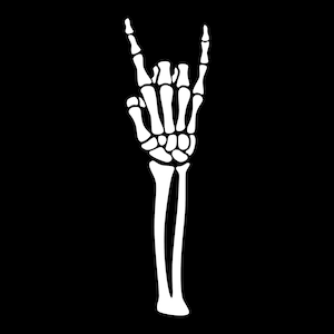 Silueta de mano de esqueleto rockero, clipart de mano con cuernos, archivo de corte de esqueleto rockero, imprimible, para uso comercial