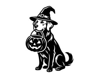 SVG de perro de Halloween - Golden Retriever disfrazado de calabaza de Halloween - Archivo de corte imprimible, descarga instantánea, uso comercial