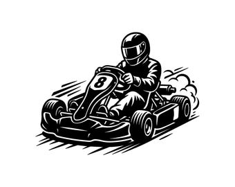 Go Kart SVG - Kart de carreras, casco de piloto de deportes de motor, archivo de corte imprimible, descarga instantánea, uso comercial.