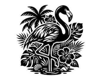 Tropical Flamingo SVG - Summer Hawaiian Luau Beach Party Exotic Bird Printable Cut File, Instant Download, Commercial Use