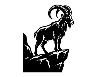 Mountain Goat SVG - Ibex Ram Wildlife Alpine Animal Nature Outdoors Printable Cut File, Instant Download, Commercial Use