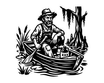 Archivo SVG de destilador clandestino de pantano - Barco de pantano, estilo cajún sureño, archivo de corte imprimible, descarga instantánea, uso comercial.