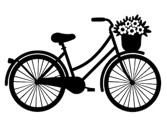 Retro fiets SVG - fiets bloemenmand afdrukbaar silhouet clipart gesneden bestand, instant download, commercieel gebruik, svg jpg png eps pdf
