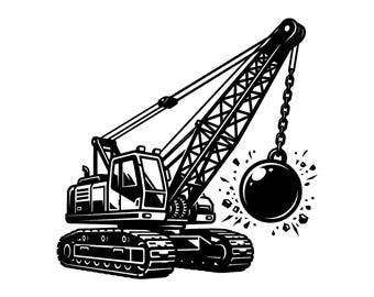Bola de demolición SVG - Grúa de demolición, equipo de construcción, maquinaria pesada, archivo de corte imprimible, descarga instantánea, uso comercial.