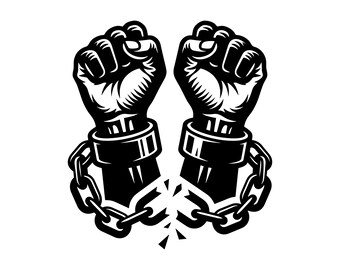 壊れた鎖 SVG - 自由解放拳を掲げる黒人歴史月間アメリカ印刷可能カットファイル、即時ダウンロード、商用利用可