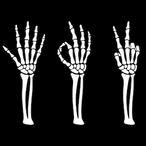 Skeleton Hand Signs - Open Hand Wave, Okay, Peace Sign, Funny Skeleton Arms, Clip Art, SVG Cut File, Silhouette, Vector, Printable Design