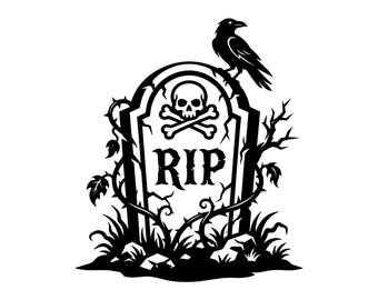 Halloween Tombstone SVG - Spooky Gravestone Gothic Raven Skull Graveyard Macabre Printable Cut File, Instant Download, Commercial Use