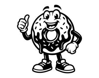 Happy Donut SVG - Retro Mascot Funny Food Sweet Treat Cute Doughnut Dessert Printable Cut File, Instant Download, Commercial Use