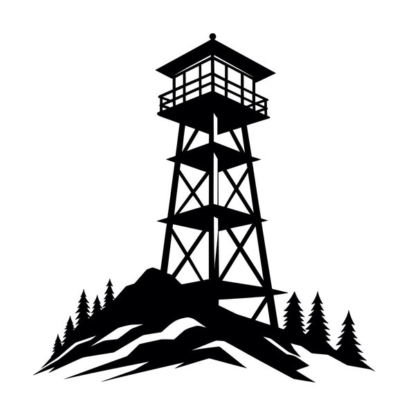 Fire Lookout Tower SVG - Forest Fire Watchtower Station Silhouette Clip Art Cut File, Instant Download, Commercial Use, svg png jpg eps pdf