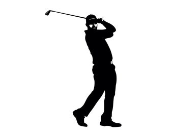 Golfer SVG - Golf Player Golf Club Swing Silhouette Clip Art Cut File, Instant Download, Commercial Use, svg png jpg eps pdf