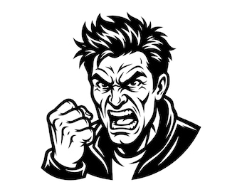 Angry Man SVG - Yelling Face Clenched Fist Mad Guy Aggressive Male Printable Cut File, Instant Download, Commercial Use