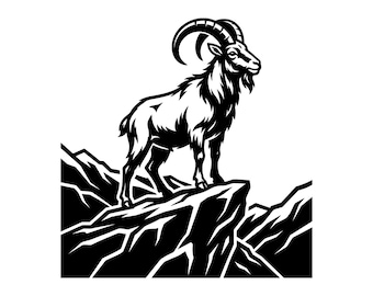 Mountain Goat SVG - Bighorn Sheep Ibex Ram Alpine Animal Wildlife Nature Printable Cut File, Instant Download, Commercial Use