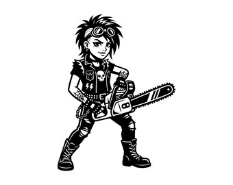 Chainsaw Punk Girl SVG - Goth Rocker Alt Fashion Halloween Horror Printable Cut File, Instant Download, Commercial Use