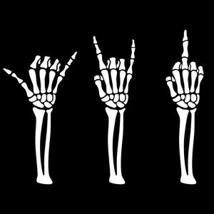Skelett Handzeichen - Hang Loose, Rock, Mittelfinger, lustig Skelett Arme, Clip Art, SVG-Schnittdatei, Silhouette, Vektor, printable Design