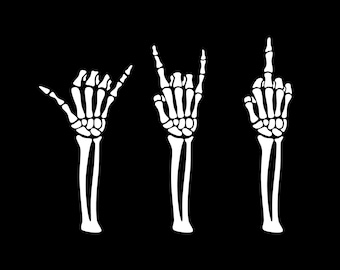 Skeleton Hand Signs - Hang Loose, Rock, Middle Finger, Funny Skeleton Arms, Clip Art, SVG Cut File, Silhouette, Vector, Printable Design