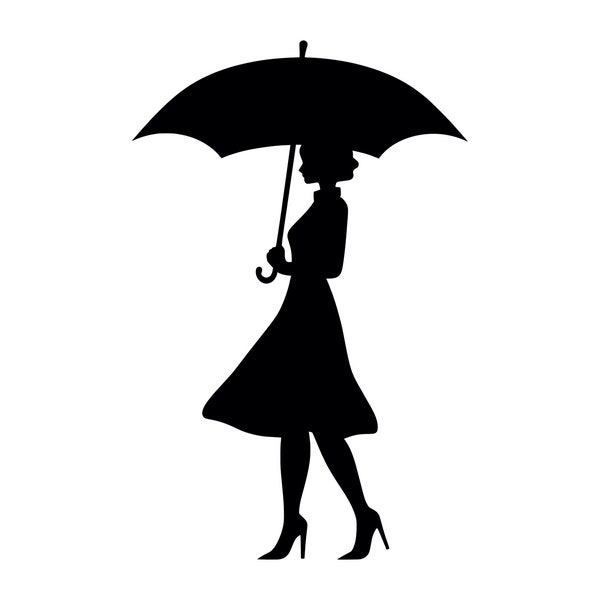 Woman with Umbrella SVG - Rainy Weather Fashion Fall Winter Silhouette Clip Art Cut File, Instant Download, Commercial Use, png jpg eps pdf