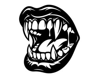 Vampire Fangs SVG - Halloween Spooky Monster Mouth Creepy Teeth Gothic Horror Printable Cut File, Instant Download, Commercial Use