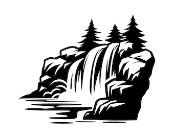 Waterfall SVG -  River Cascade Nature Outdoors Silhouette Clip Art Cut File, Instant Download, Commercial Use, svg png jpg eps pdf