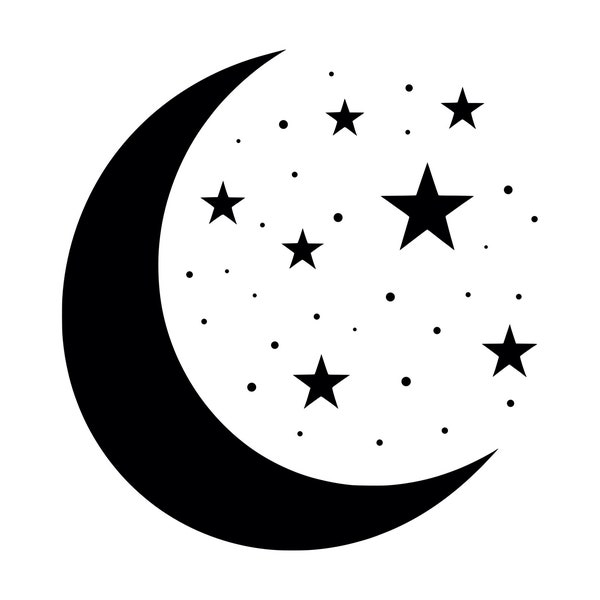 Crescent Moon SVG - Night Sky Moon Stars Lunar Space Silhouette Clip Art Cut File, Instant Download, Commercial Use,  svg png jpg eps pdf