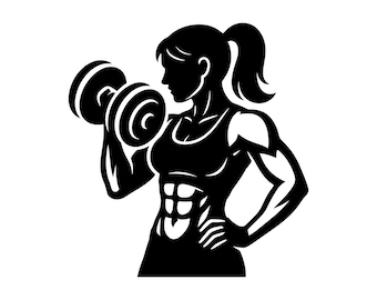 Fitness Woman SVG - Female Bodybuilder Workout Gym Strong Woman Weightlifting Printable Cut File, Instant Download, Commercial Use