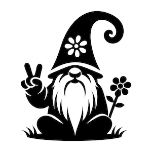 Hippy nain SVG - nain de jardin signe de la paix psychédélique des années 60 imprimable clip art couper fichier, téléchargement immédiat, usage commercial, png jpg eps pdf
