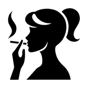 Op de afbeelding: Zwart-witte silhouet van een persoon die een sigaret rookt.