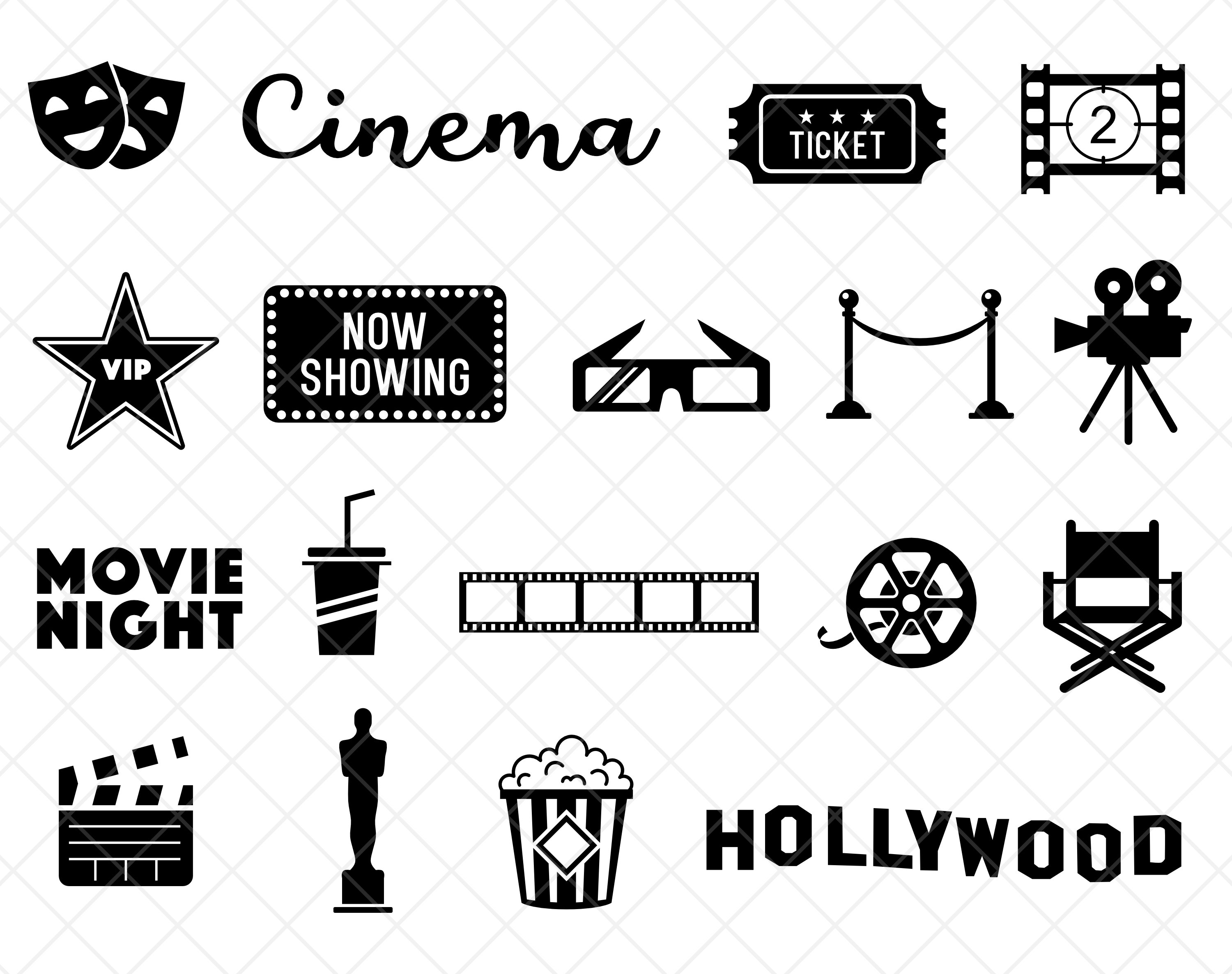 Movie Clip Art Cinema Film Vector Art Hollywood Silhouette - Etsy