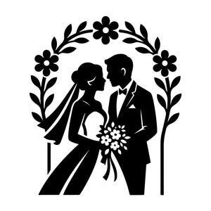 Wedding Couple SVG - Bride and Groom Marriage Love Romance Ceremony Newlyweds Printable Cut File, Instant Download, Commercial Use