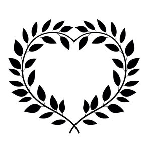 Laurel Heart Wreath SVG - Heart Shaped Wreath Frame Silhouette Clipart Cut File, Instant Download, Commercial Use, svg jpg png eps pdf