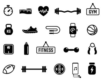 Fitness Clip Art SVG - Fitnessstudio Übung Workout Gewichtheben Laufen Gesunder Lebensstil Druckbare geschnitten Datei, Instant Download, kommerzielle Nutzung