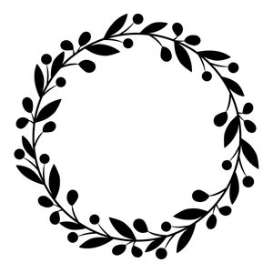 May include: A black silhouette of a wreath made of leaves and berries.