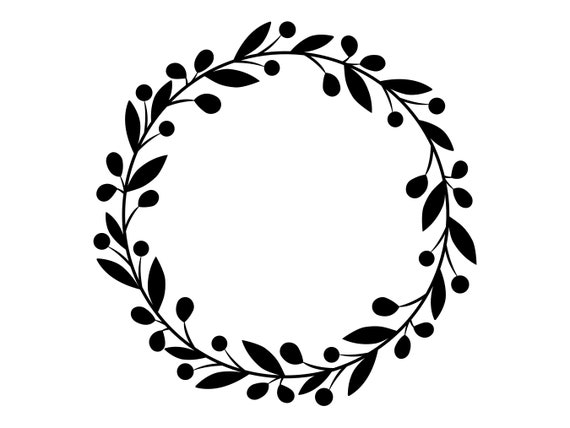 Decorative Floral Wreath SVG, Olive Wreath Silhouette, Leafy Wreath Clip Art, Wedding Wreath Cut File, Black and White Wreath SVG