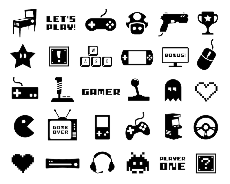 Gaming Clip Art Video Game Vector Art Gamer Silhouette Images Etsy